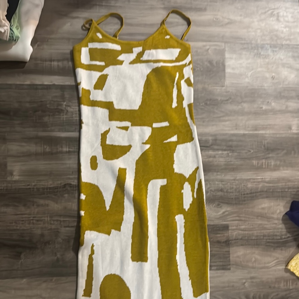 Abstract Yellow and White Dress